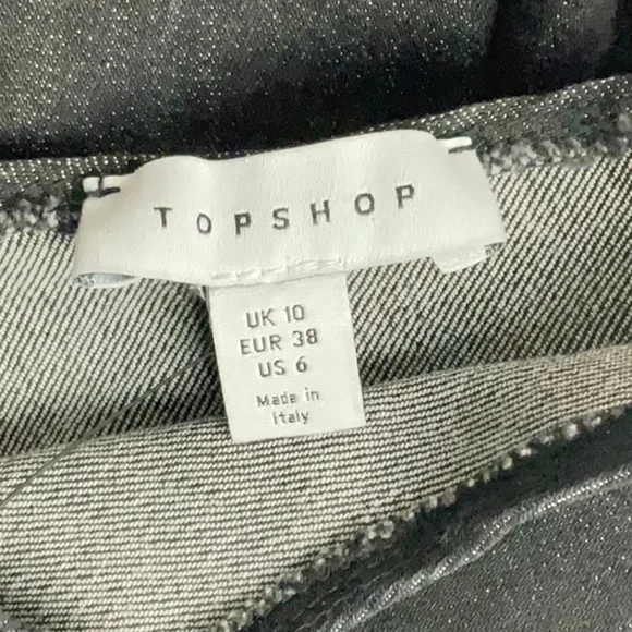 TOPSHOP SEAMED DENIM IN WASHED BLACK ROUND NECK PUFF SHOULDER | SIZE UK10 NWT - Picture 4 of 12